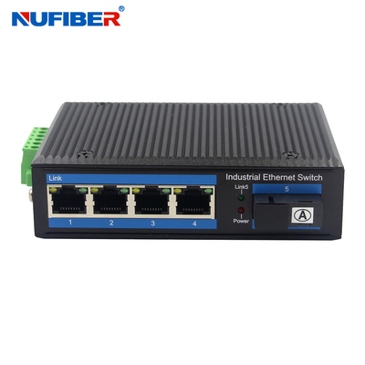 Bộ chuyển mạch Ethernet cáp quang công nghiệp 1000M 4 Rj45 + 1x1000M Cổng cáp quang SM Bidi SC 20km 1310nm / 1550nm với giá treo tường Din-rail
