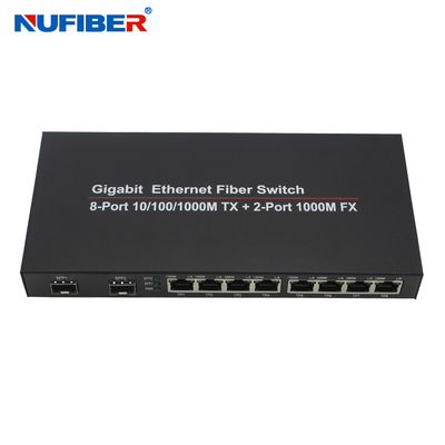 10/100/1000M 8 cổng Rj45 + 2 cổng SFP Bộ chuyển đổi phương tiện cáp quang Ethernet Switch Media