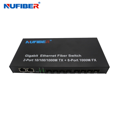10/100/1000M 8 cổng SFP + 2 cổng Rj45 Bộ chuyển đổi phương tiện chuyển mạch cáp quang Ethernet