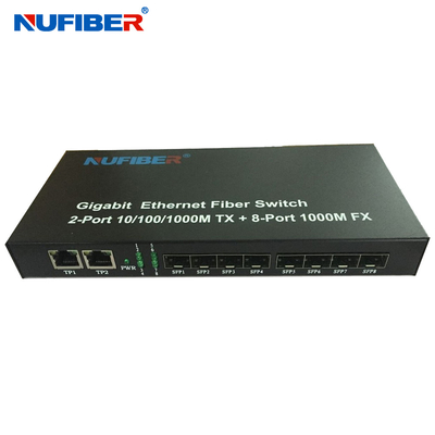 10/100/1000M 8 cổng SFP + 2 cổng Rj45 Bộ chuyển đổi phương tiện chuyển mạch cáp quang Ethernet