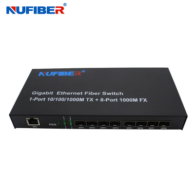 10/100/1000M 8 cổng SFP + 1 cổng Rj45 Bộ chuyển đổi phương tiện chuyển mạch cáp quang Ethernet